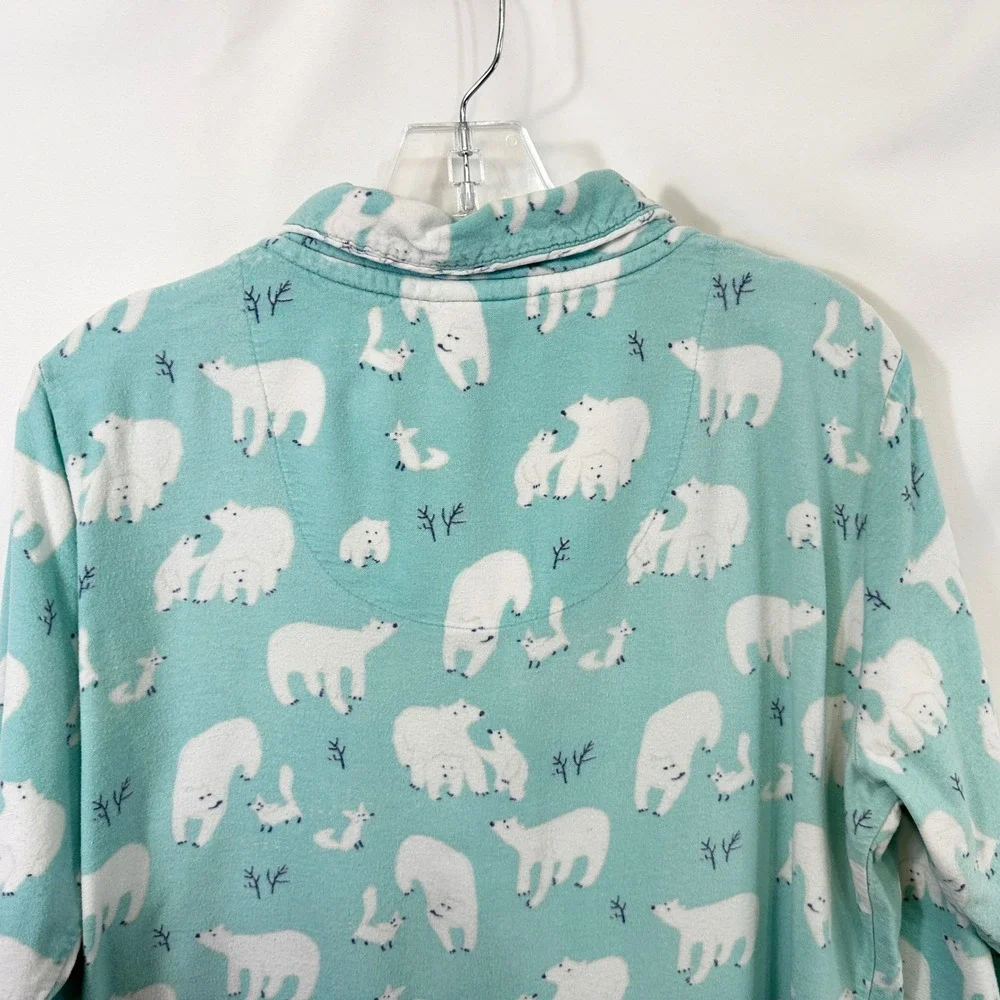 Munki‎ Munki Large Pajama Set Flannel Polar Bear Blue Womens Novelty Holiday 528